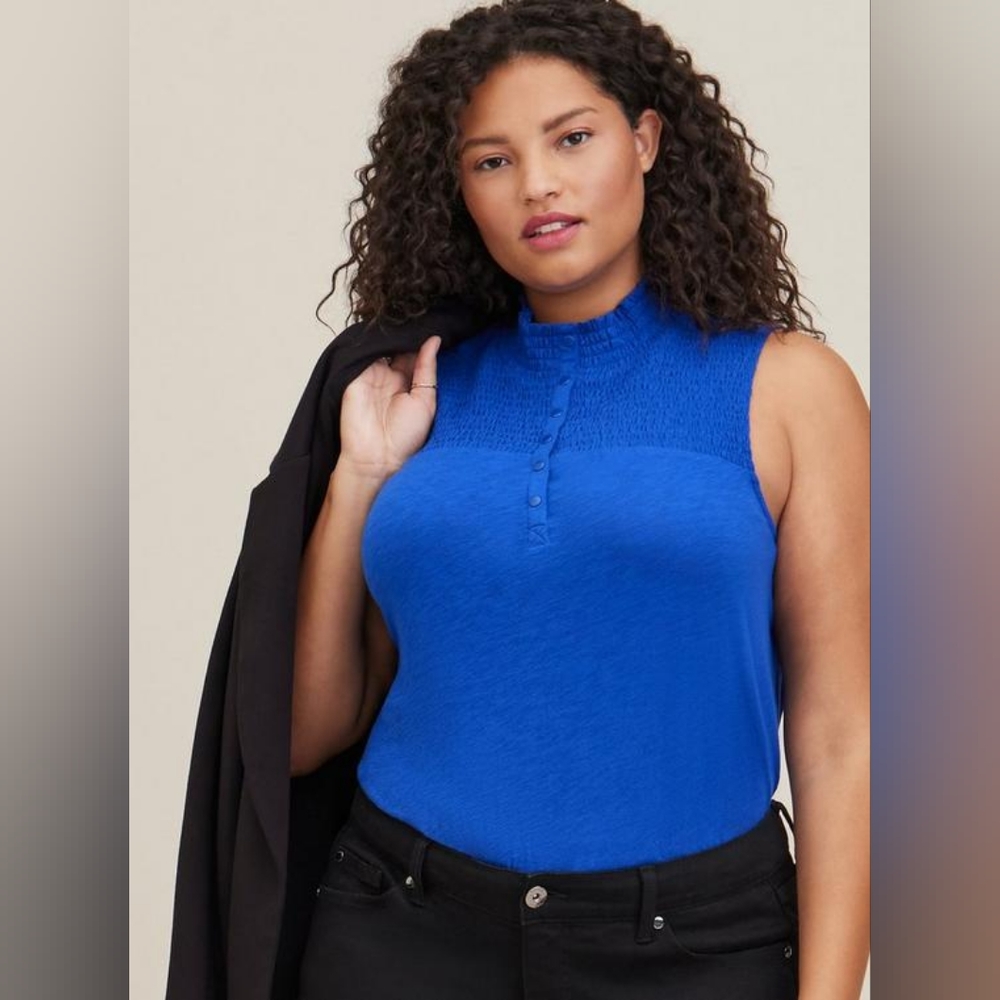 Torrid Heritage Slub Smocked Yoke Henley Tank